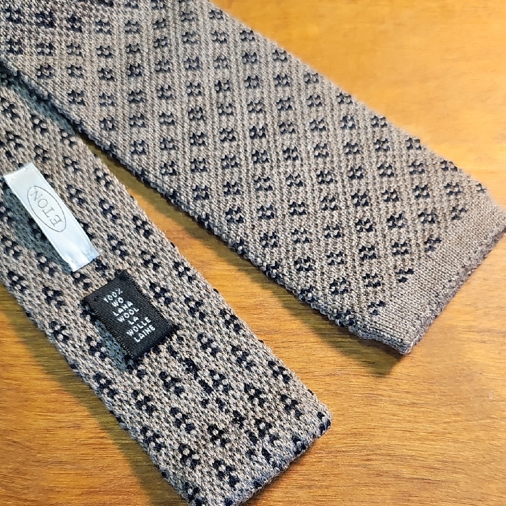 Italian Made Wool Taupe and Black Tie